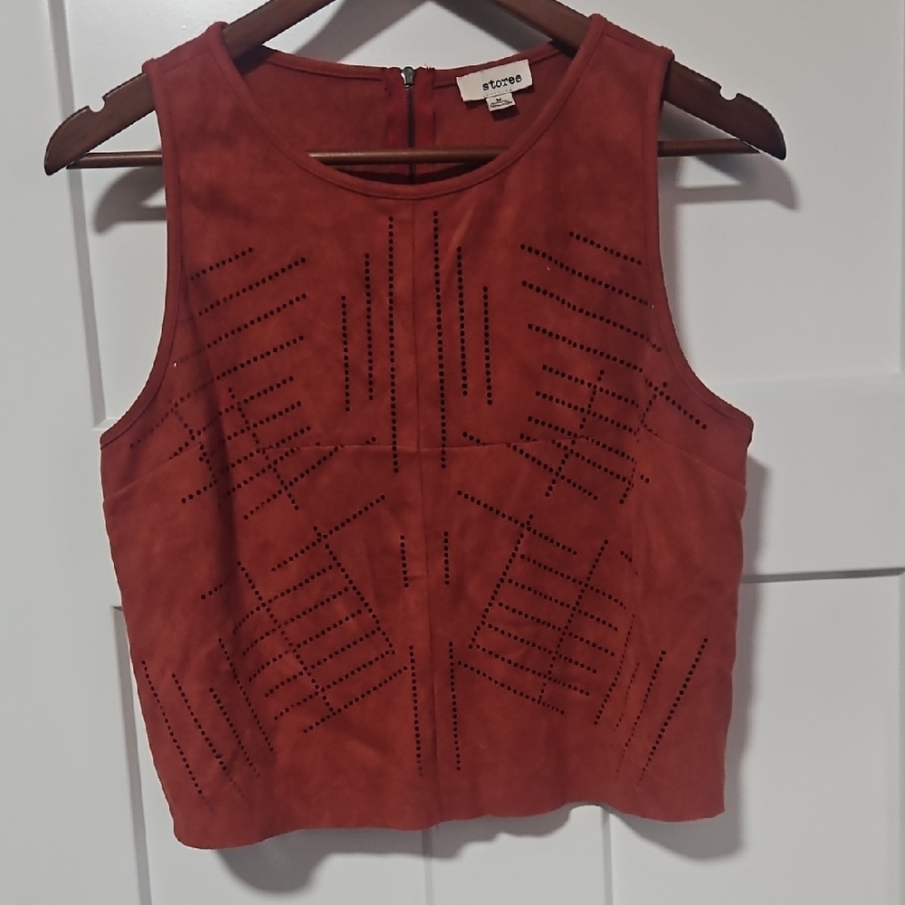 Storee Terracotta Sleeveless Faux Suede Top, Size Medium